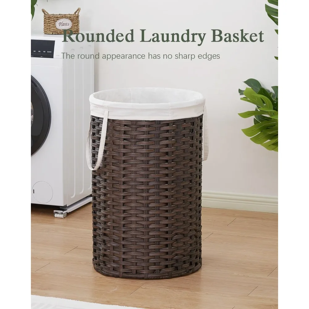 

Large 34.3 Gal Rattan Laundry Basket with Removable Bag & Handles - Stylish Storage for Bedroom Living Room