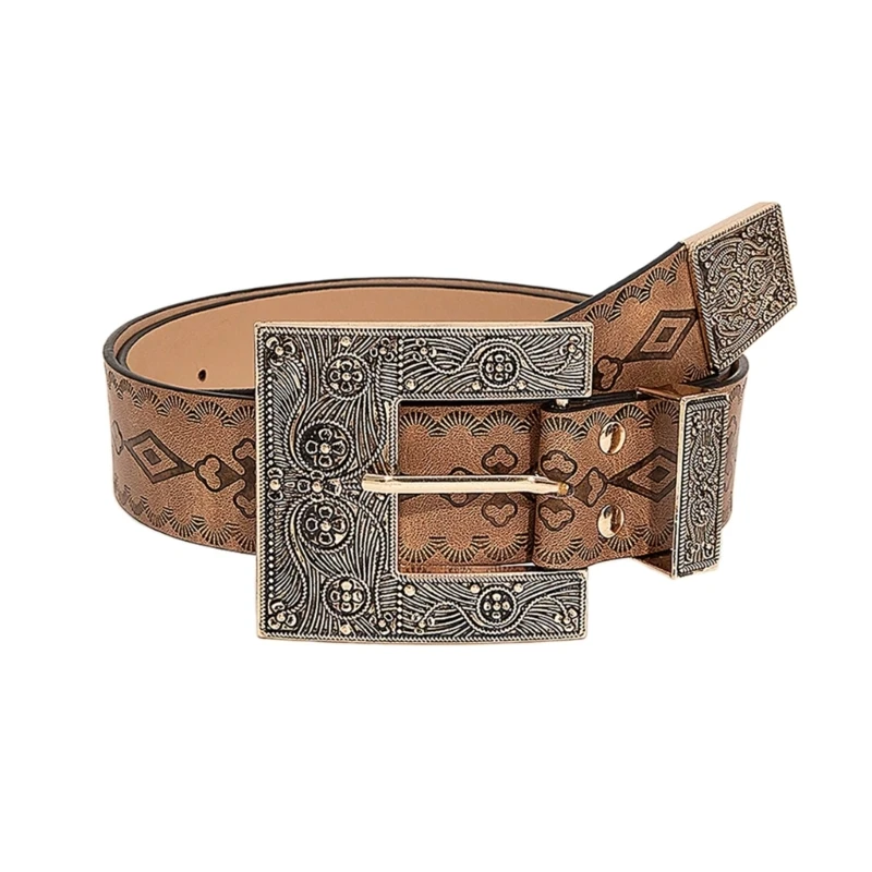 Western Belt for Adult Unisex Embossed Pattern Waistband Jeans Waiststrap Waist Decors Elegant Cowgirl Waist Decors