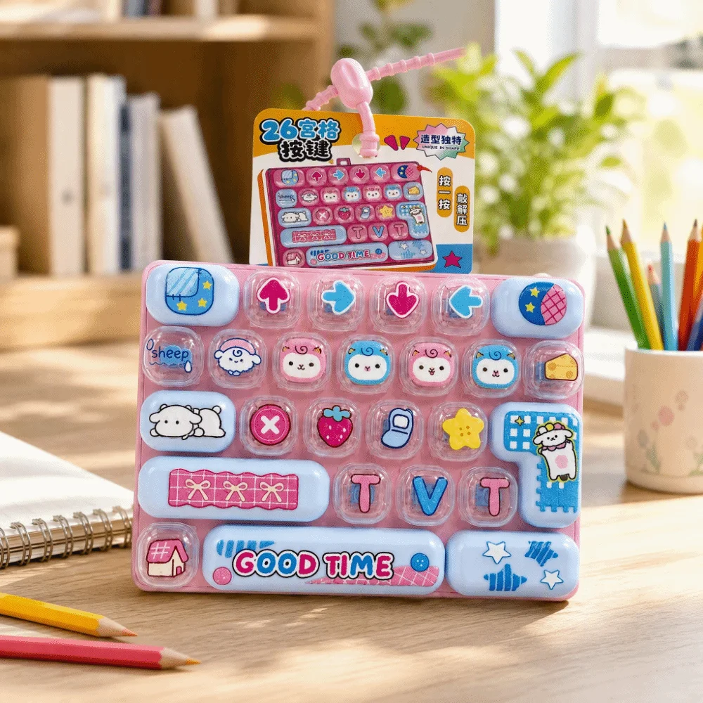 Animal Theme 26 Keys Keyboard Keychain Pressable Keys Clear Key Sounds Fingertip Button Key Ring Plastic Cartoon