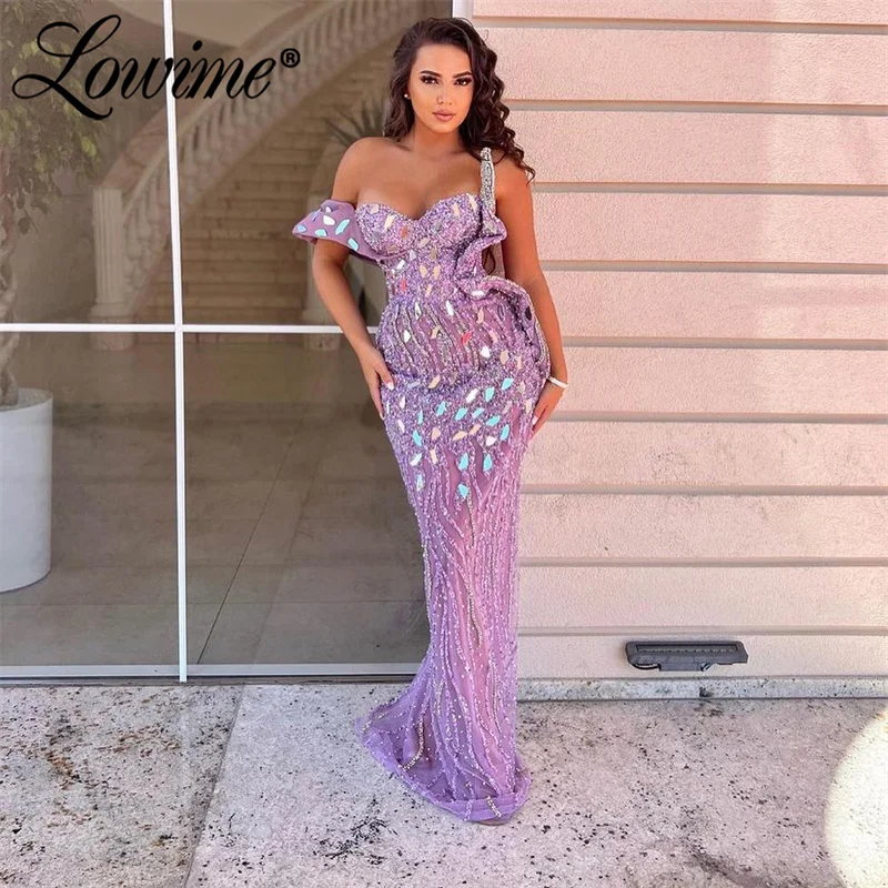 2024 Custom Made Purple Party Dress For Women Arabic Evening Gowns Crystals Mermaid Second Reception Engagement Prom Dresses