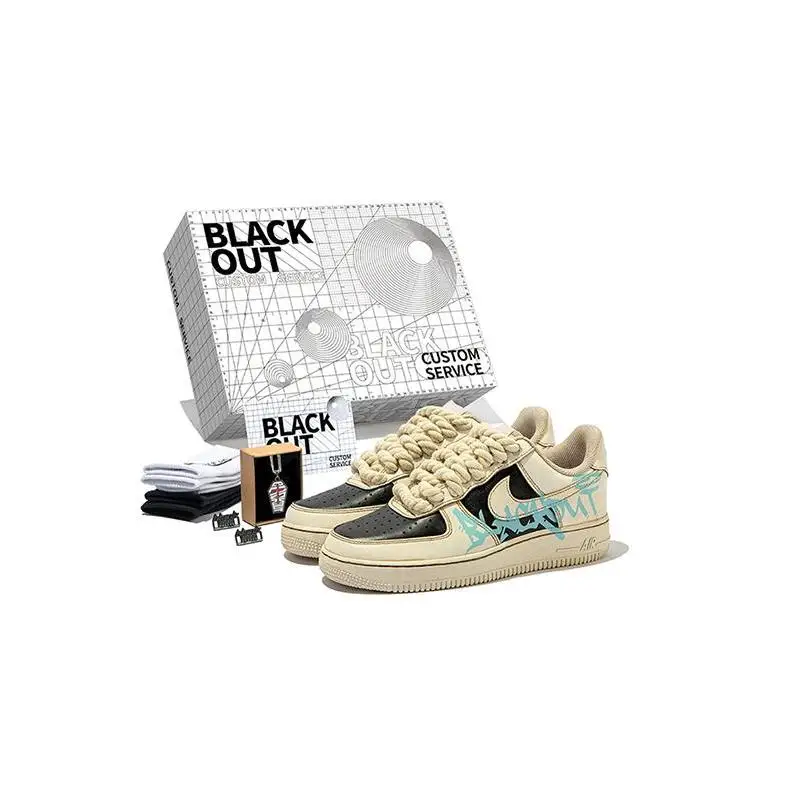 

[Custom Female coffee dye black coffee A-BOX]Nike Air Force 1 Skateboard Shoes Women's Low-Top Beige Black Blue