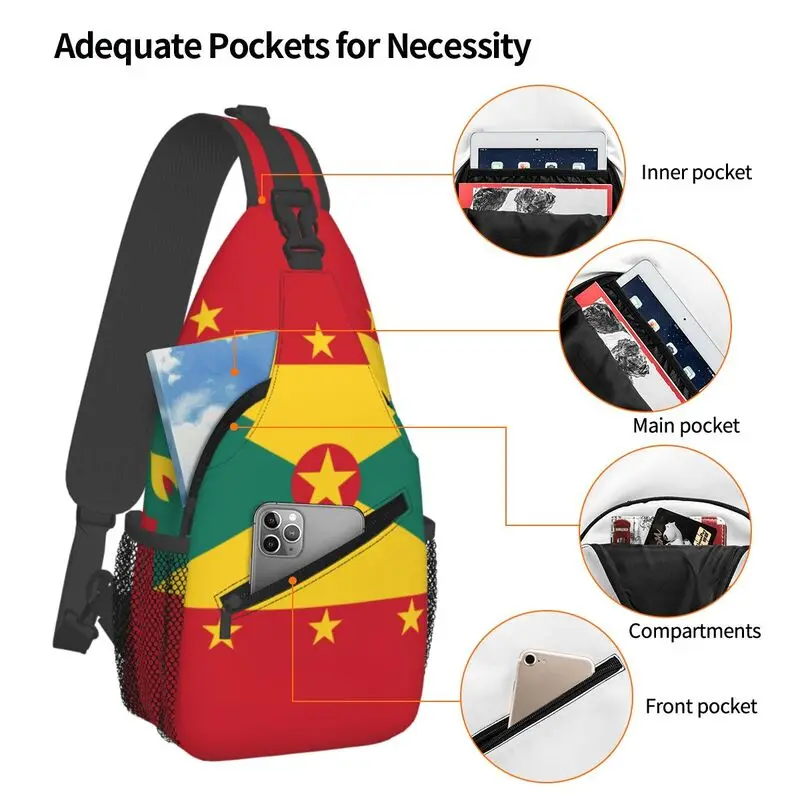 Bandeira personalizada masculina de Grenada Sling, bolsa de peito tiracolo, mochila de ombro para caminhadas, moda