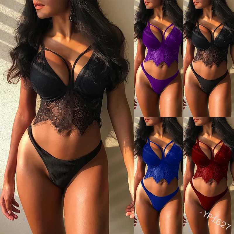 Plus Size Women Triangle Cup Sexy Bra Set Ultra Thin Underwear Erotic Hollow Lace Costumes Porno Lingerie for Sex Female Outfits