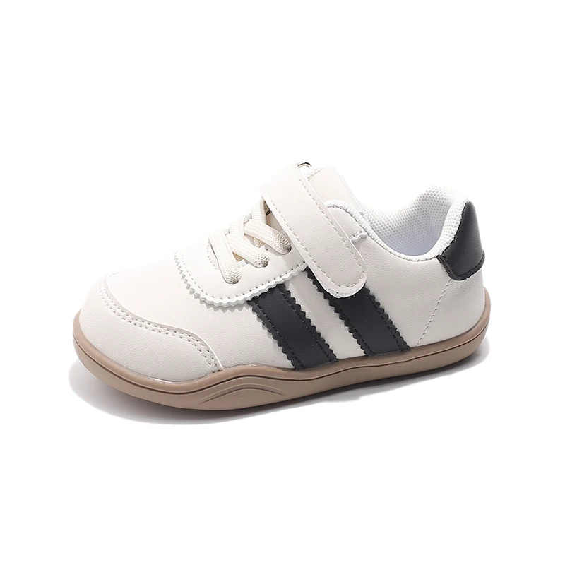 Toddler Retro Trainer Sneakers, Hook Loop Strap Casual Walking Shoes, Soft Non Slip Rubber Sole Breathable White Black Stripe