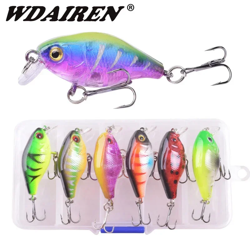 

6Pcs/Set Mini Crankbait Mixed Colors Floating Wobblers for Fishing Lure Artificial Crank Baits Fake Fish Minnow Hard Lures Kit