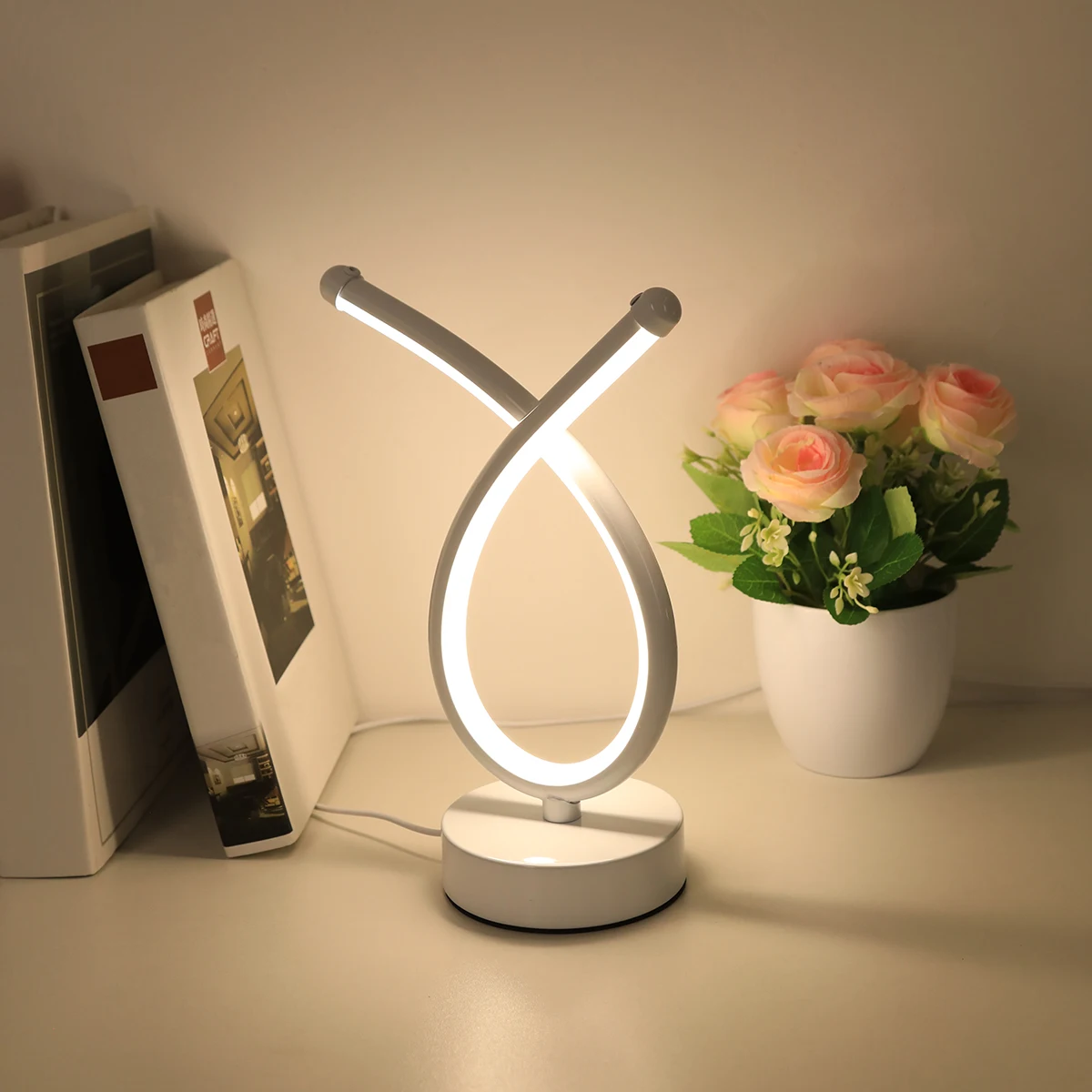 Modern creative line desk lamp with adjustable lighting and color adjustment suitable for bedroom lighting