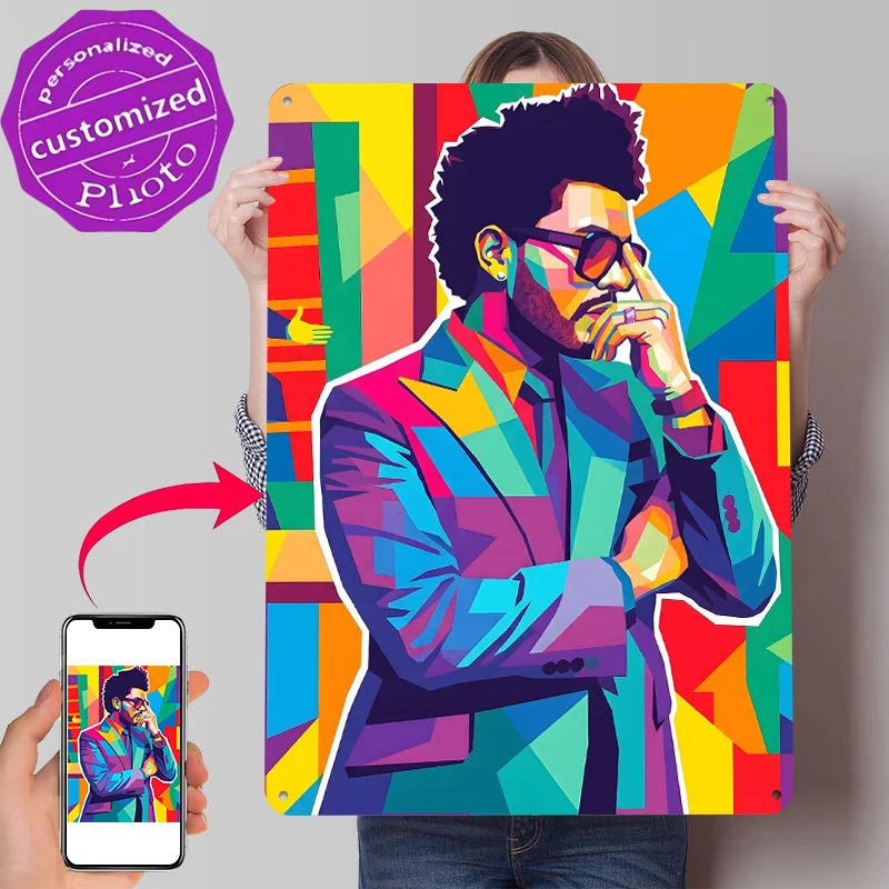 The Weeknd Pop-Art-Porträt Metallposter Individualisierte Wandkunst Retro Vintage Blechschilder für Ästhetische Dekoration Zimmer Männerhöhle
