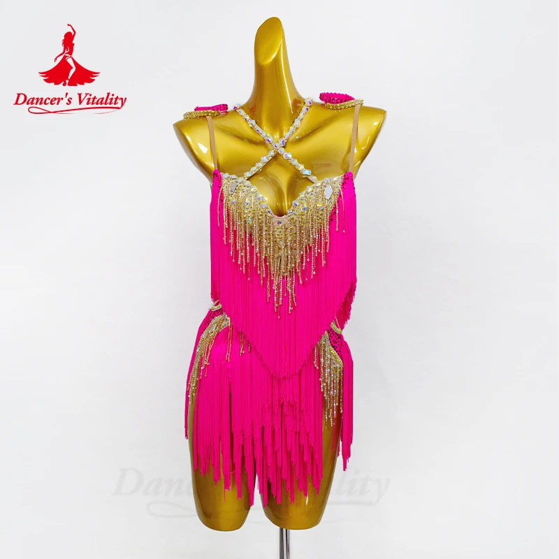 Latin Dance Fringe Dress Women Customsized Senior AB Stones Performance Clothing Tango Chacha Latin Dancing Professional Dresses