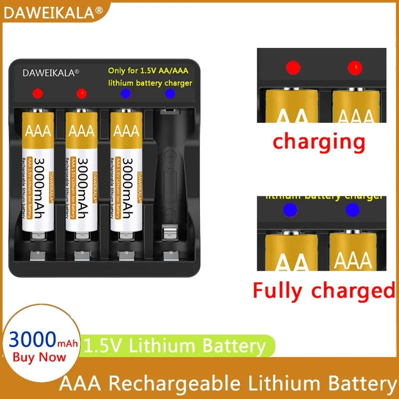 1.5V AAA Battery Rechargeable Lithium-ion Battery 3000mAh LONG SERVICE LIFE for remote control mouse small fan Electric toy