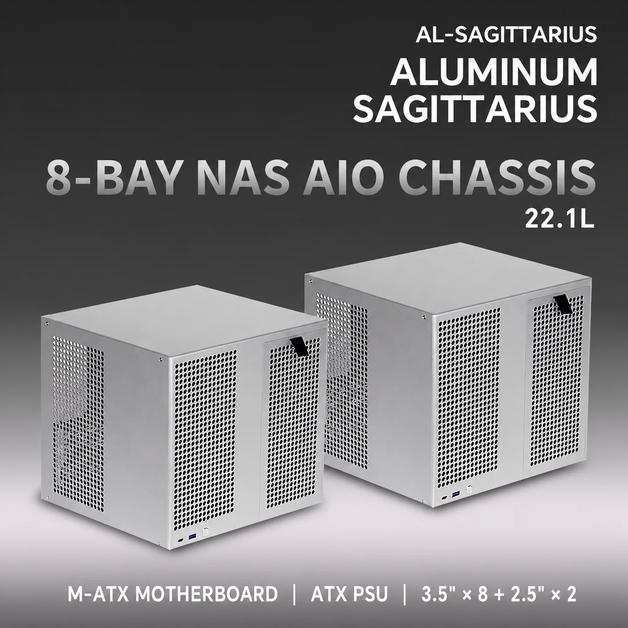Sagittarius Aluminum Panel 8 Bay NAS Case Home Server Chassis - view 4