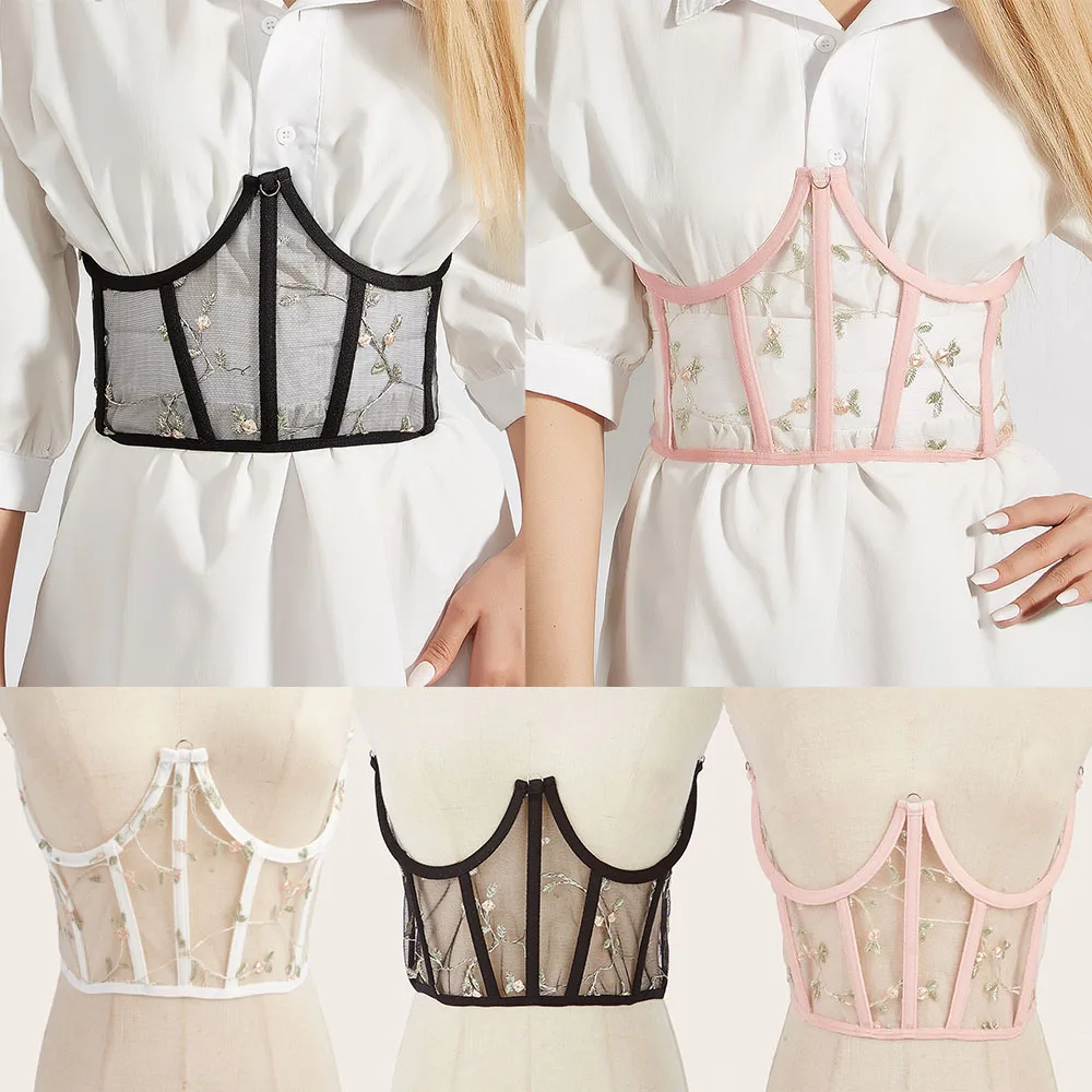 

Fashion Fishbone Corset Wide Belts Embroidered Slimming Body Shaping Girdle Belt for Women Mesh Gorset Waist Wide Waist Seal