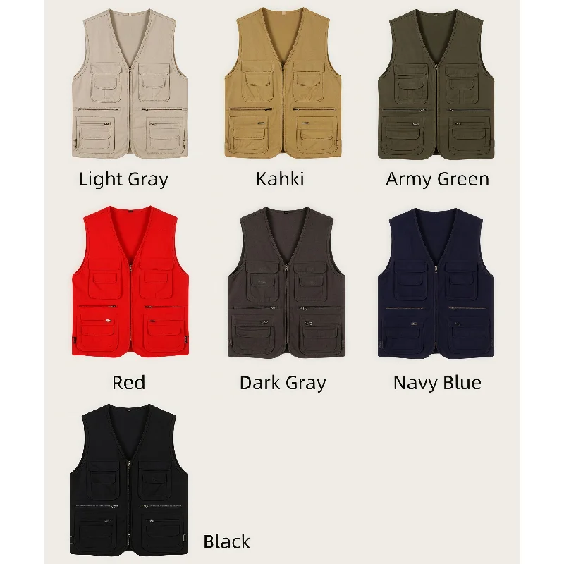 2025 جديد الصيد الذكور الصيف عادية كبيرة الحجم القطن سترة دون أكمام مع العديد من 16 جيوب الرجال متعددة جيب صورة صدرية