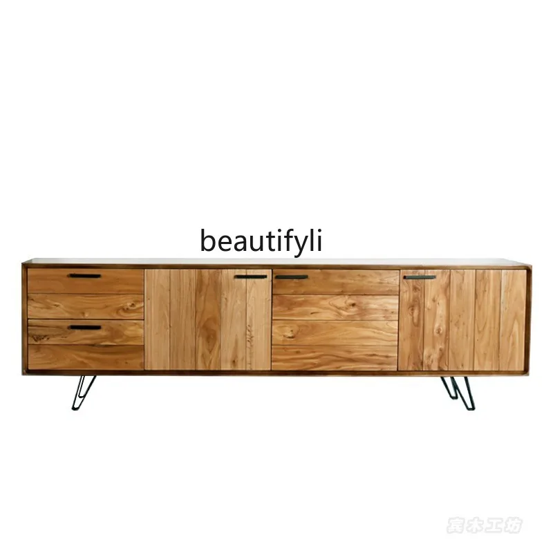 

Solid Wood Simplicity Living Room Storage Audiovisual Cabinet Distressed High Nordic Designer TVCabinet Side Cabinet Combination