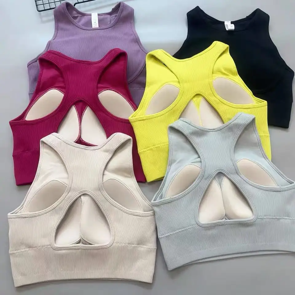 

New one-piece fixed breast pad, threaded knitted seamless fitness yoga bra, I-shaped vest style sports brabra bra
