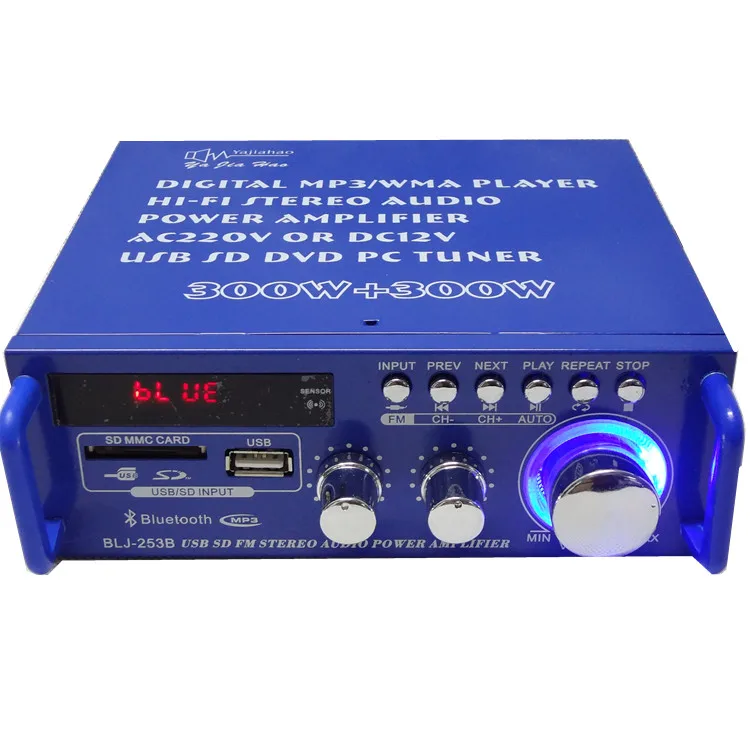 

AC220V DC12V Bluetooth USB remote control car desktop mini power amplifier with radio player 40W+40W