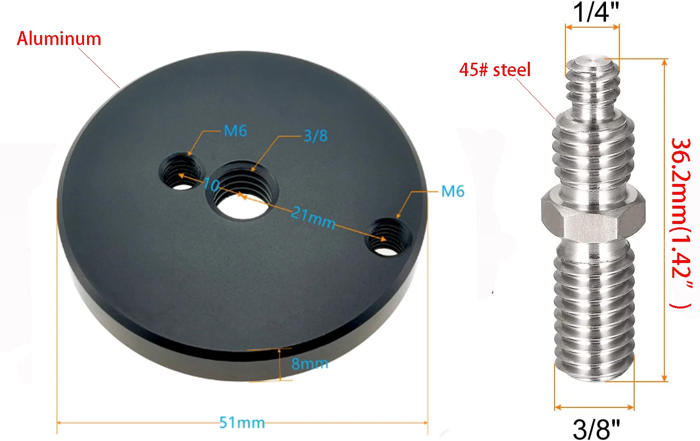 M6 thread and 1/4\