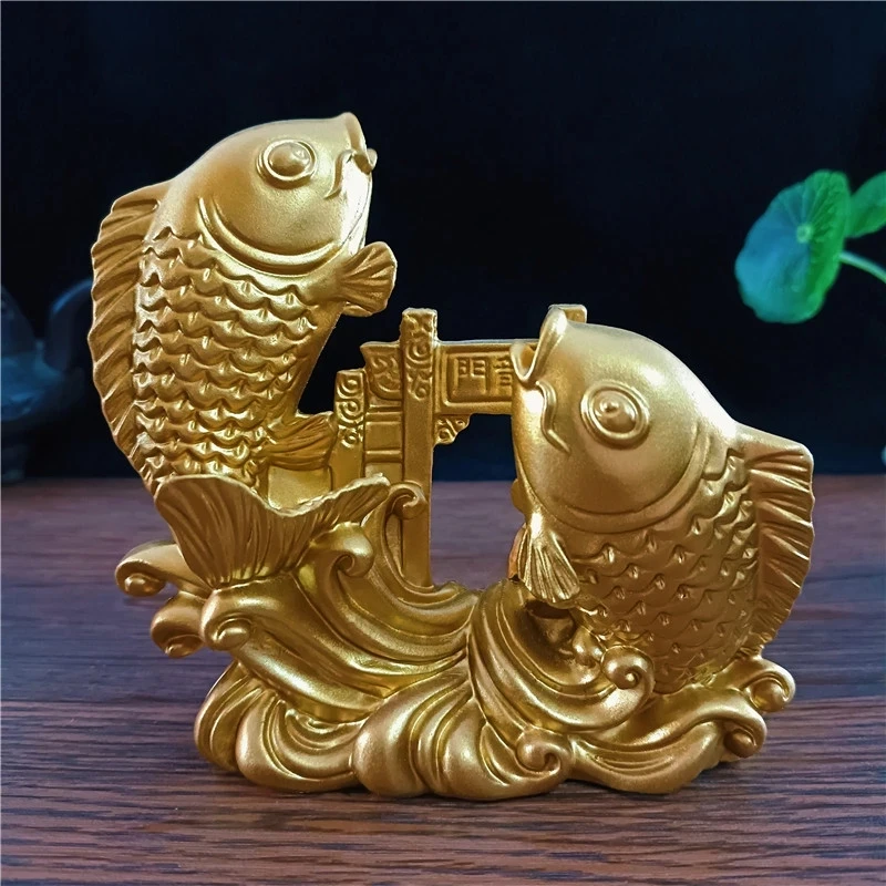 

12CM Gold Fish Statues Figurines Lucky Mascot Ornaments Home Office Decoration Chinese Feng Shui Buddha Statue Sculpture