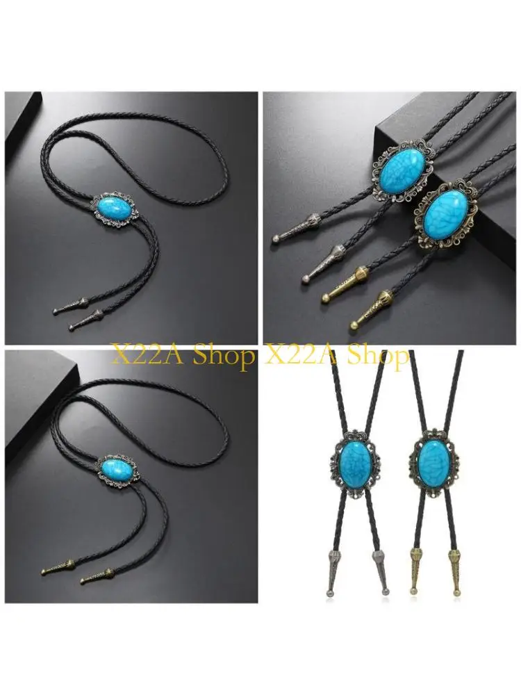 ユニークなターコイズネックレス男性ボロタイヒップスターコスチュームネクタイ襟ペンダントジュエリー