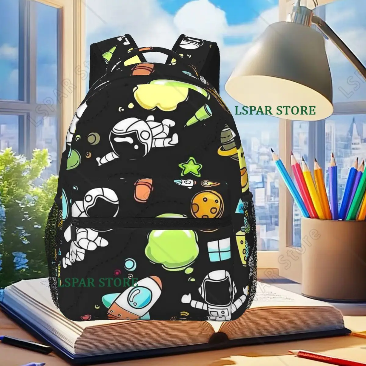 Astronauts Riding Monster Rocket Pattern Backpack Student Boys Girls BookBag Kids School Bag Laptop Shoulder Bags for Men Women