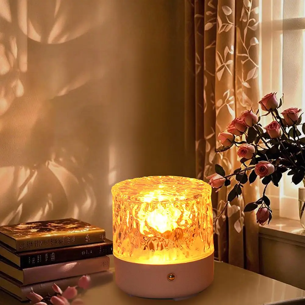 16 Colors Water Ripple Light Remote Control Ocean Wave Projector Lamp Rotating Flame Nightlight For Bedroom Decor