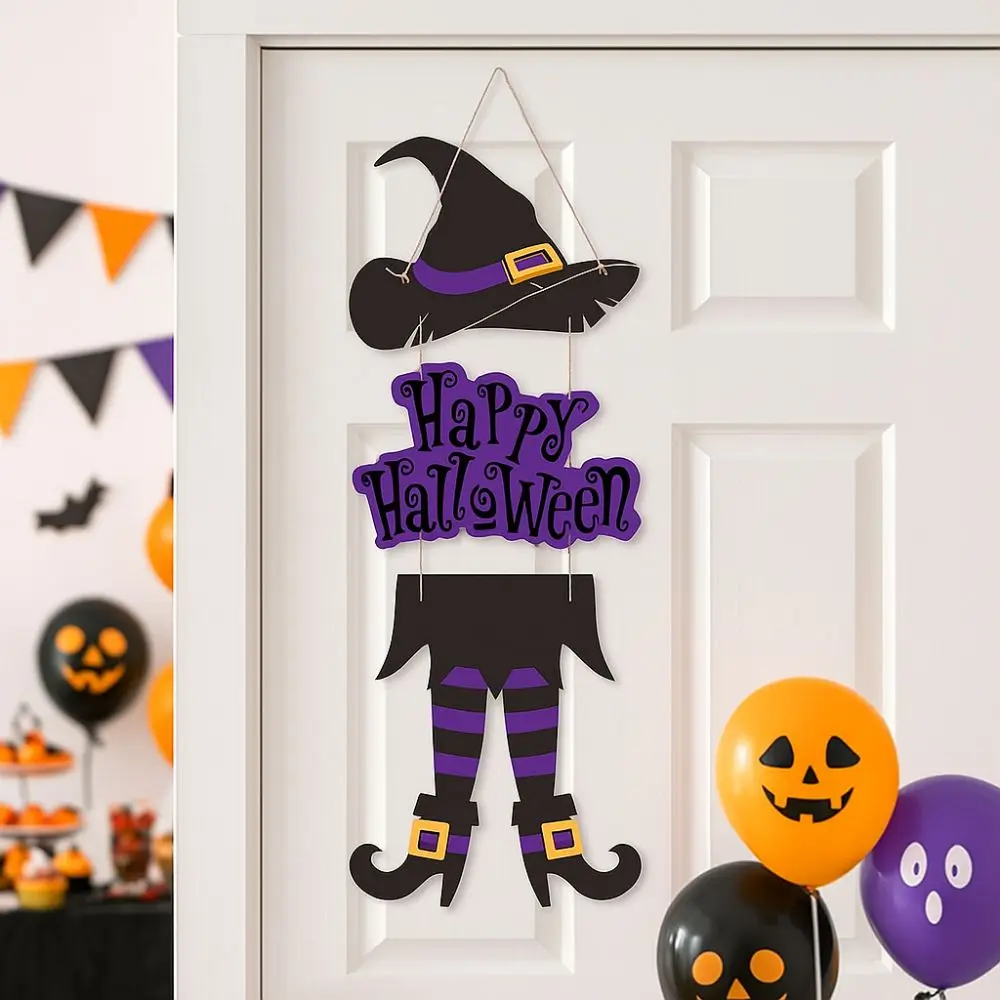 

Creative Paper Halloween Witch Legs Pendant Spooky Scary Witch Hat Pendant Handmade Door Hanging Ornaments Home Festival Decor