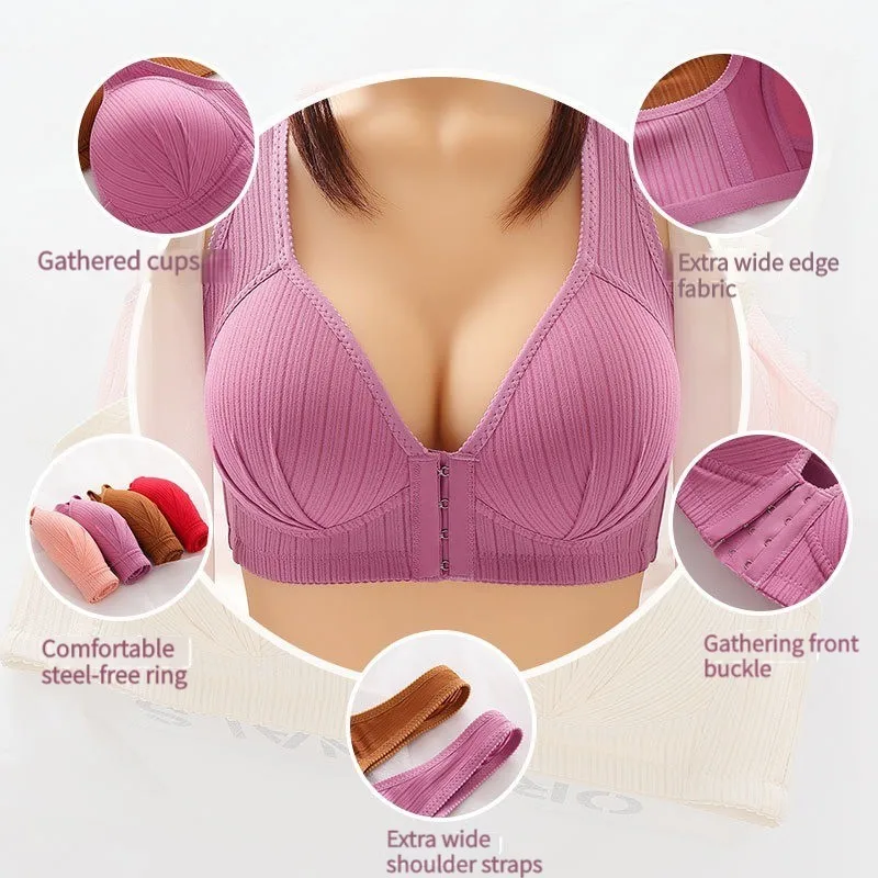 Large Size Front Button Type Underwear Women Without Steel Ring Push Up Bra Middle-aged And Elderly Brassiere Sexy Fit Top Mujer