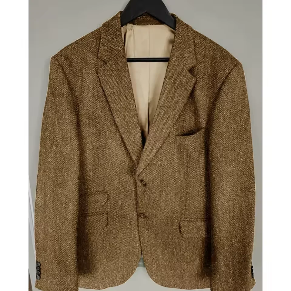 

Mens Herringbone Suit Blazer Notch Lapel Single Breasted Slim Fit Stylish Jacket Work Office Formal Wear Coat For Men Hot Sale