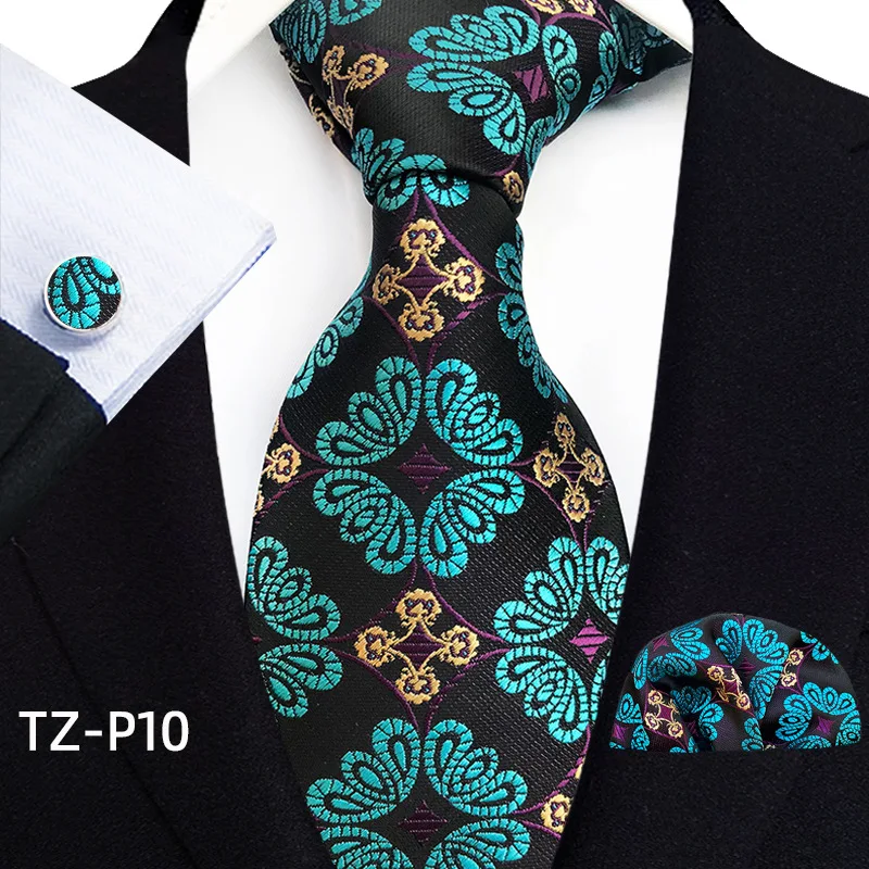 Floral Blau Krawatten Für Männer Hochzeit Party Business Mann Krawatte Taschentuch Brosche Manschettenknöpfe Set Männer Zubehör Gravata – Detail 12