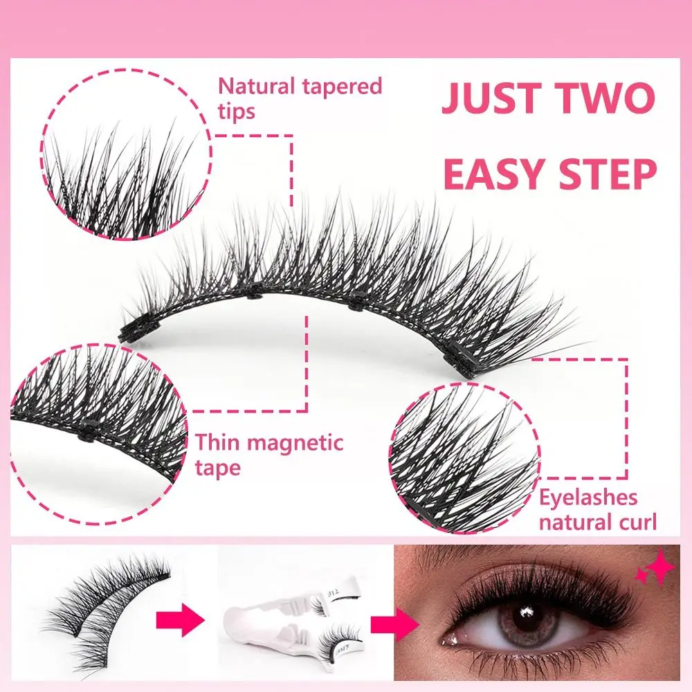 Reusable Magnetic Eyelashes Natural with Magnetic Tweezers False Eyelashes Set Glue Free Curler 3D Mink Lashes