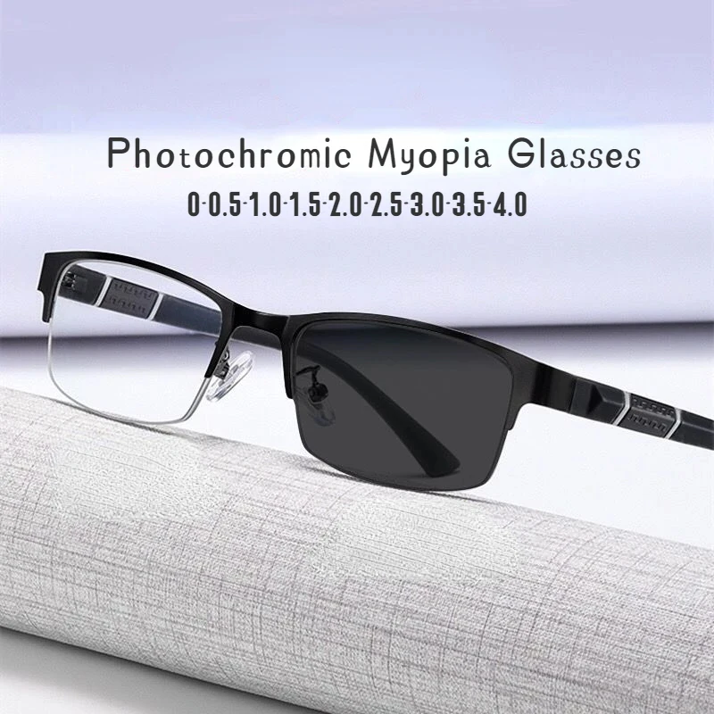 Herren Vintage Business photo chrome Myopie Brille Halb rahmen Metall blaues Licht blockierende Brillen klassische UV-Sonnenbrillen – Detail 4