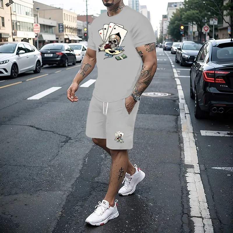 Summer New Men\'s Set 3D Printing Series T-shirt+Shorts 2-piece Set Fashion Street Clothing Casual Slow Running Men\'s Sportswear