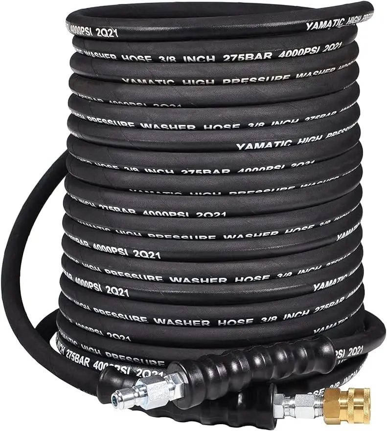 

3/8" Pressure Washer Hose 100FT Hot Water Power Washer Hose Max 212°F with Swivel Quick Connect 4000 PSI Commercial