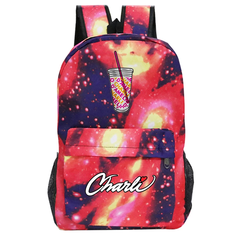 Alta qualidade charli damelio mochila meninas gelo café splatter padrão mochilas escolares feminino diário adolescentes sacos de escola