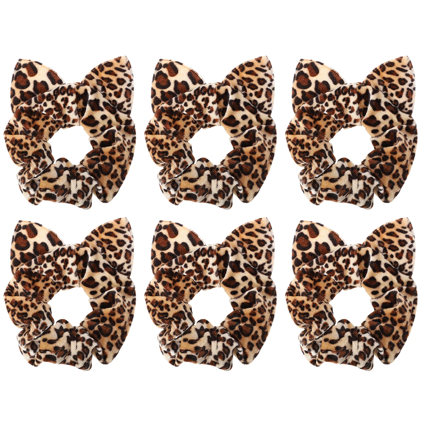 

6pcs Leopard Pattern Accessories Elastic Ponytail Holders Scrunchies for Women Hair Elastics Animal Ears Design Gentle on Hair