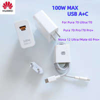 Huawei Fast Charger EU/US Max 100W SuperCharge PD/QC 3.0 Quick Charge For Pura 70 UItra Mate 60 Pro+ 6A Type C To tipo C Cable