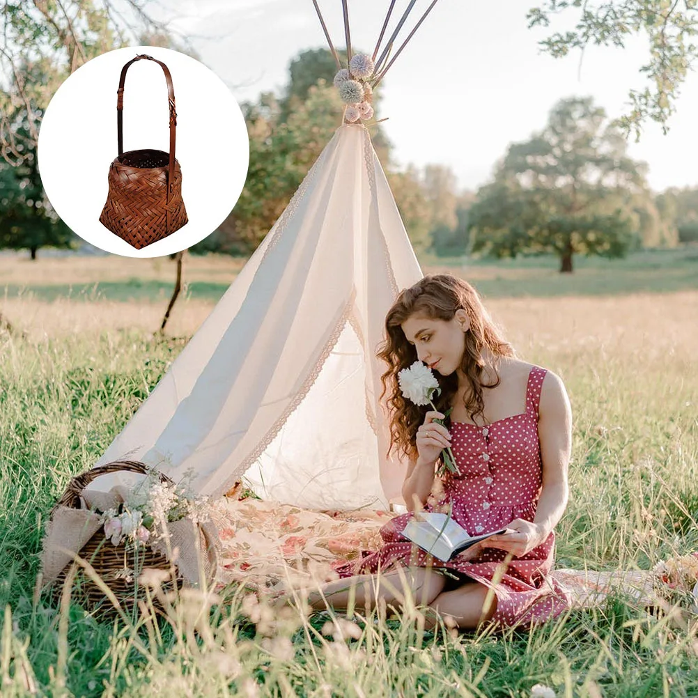 

1 pc Chinese-Style Bamboo Flower Basket Retro Desktop Storage Container For Mini Cactus Artificial Plants Home Office Decor