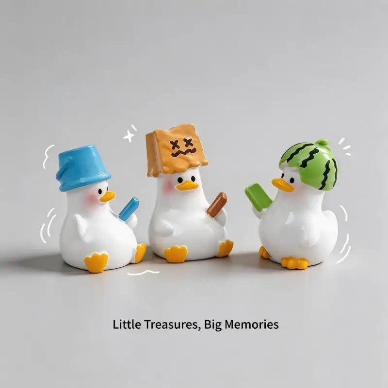 5PCS Slacking Duck Figurines Cute Mini Duck Ornaments Resin Miniatures For Micro Landscape Decor DIY Craft Accessories