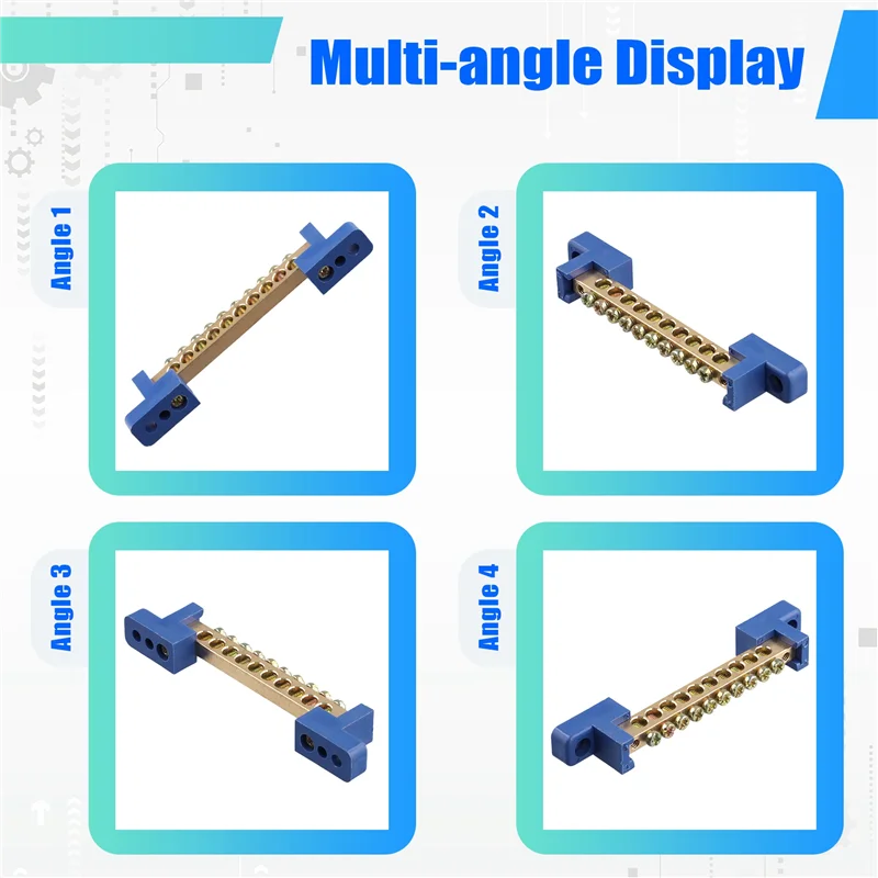

A26F-Terminal Block Blue Terminal Bus Bar 10 Positions Screw Brass Terminal Grounding Strip Bus Bar Block Pack Of 5