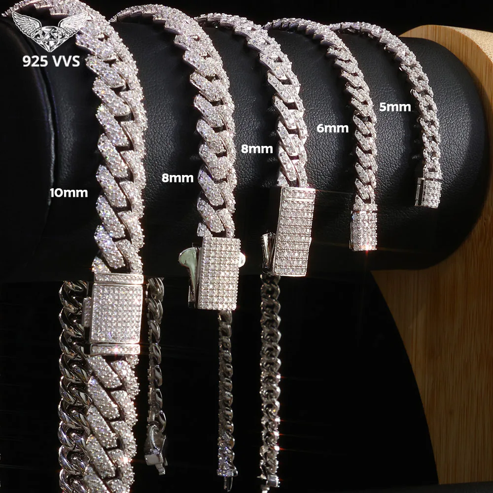 

5/6/8/10MM Widht 925 Moissanite Bracelet for Women Men Sterling Silver VVS Cuban Chain Bracelet Hip Hop Jewelry Unisex