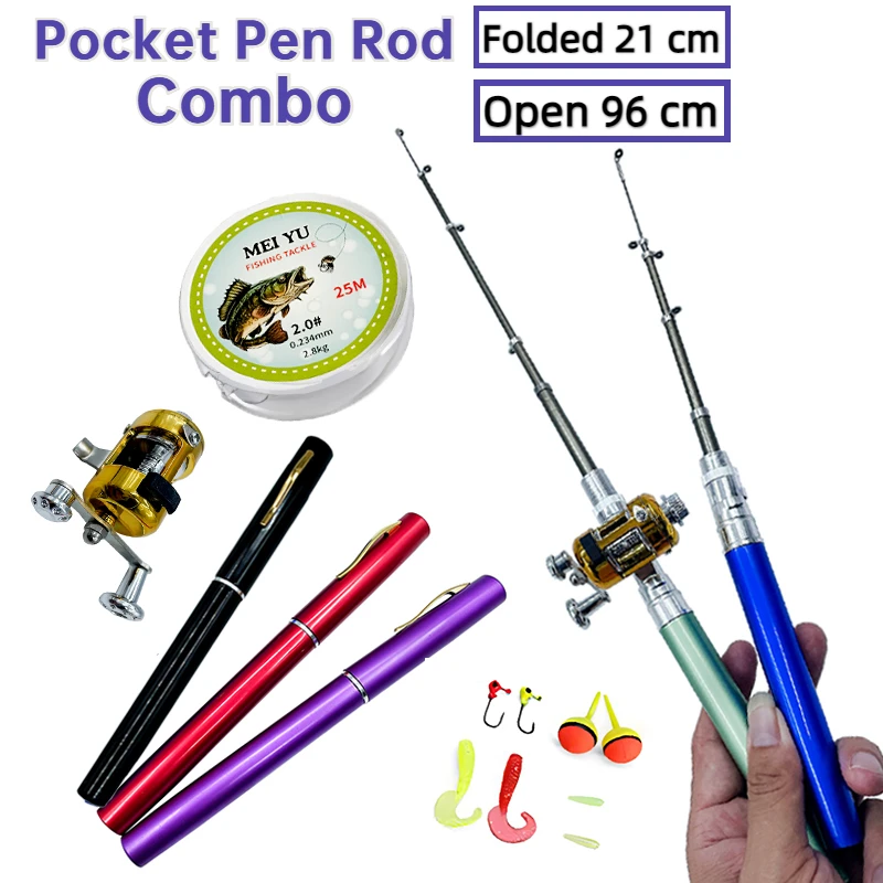 GHOTDA Fishing Rod Reel Combo Mini Telescopic Pocket Pen Pole Drum Wheel Folded Length 21cm with Line Full Kit for All Waters