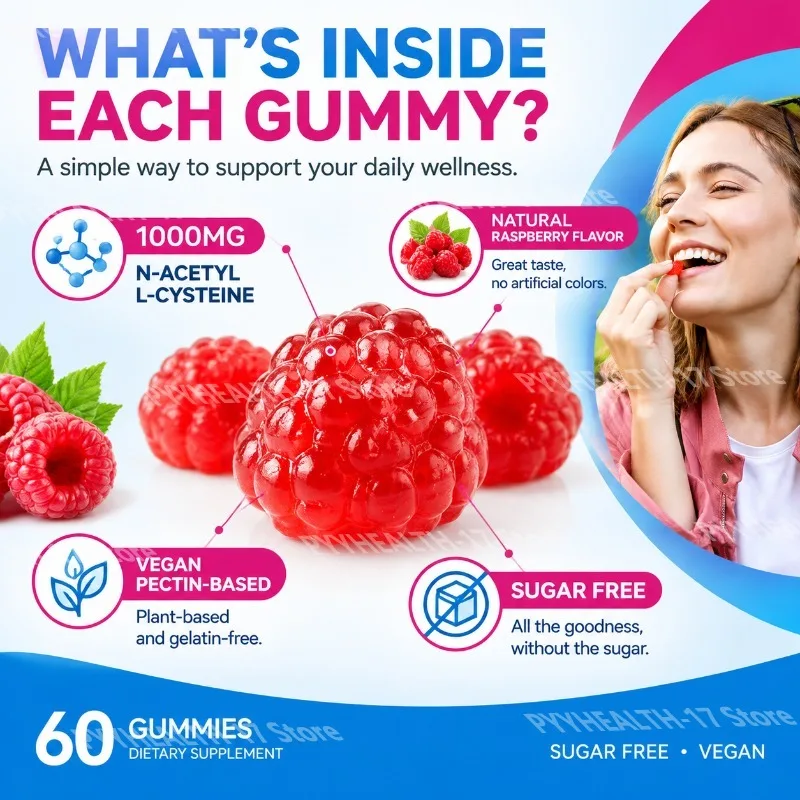NAC Gummies Immune & Antioxidant Support with 1000mg N-Acetyl L-Cysteine Sugar Free Vegan Pectin-Based  60 Gummies