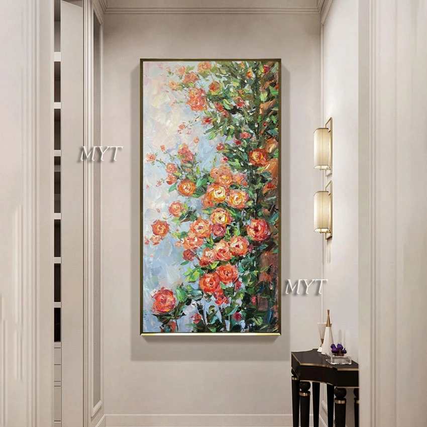 Abstract Floral Canvas Art, Palette Knife Oil Painting, Frameless, Acrylic Flower Drawing, Landscape Wall Picture for Bedroom