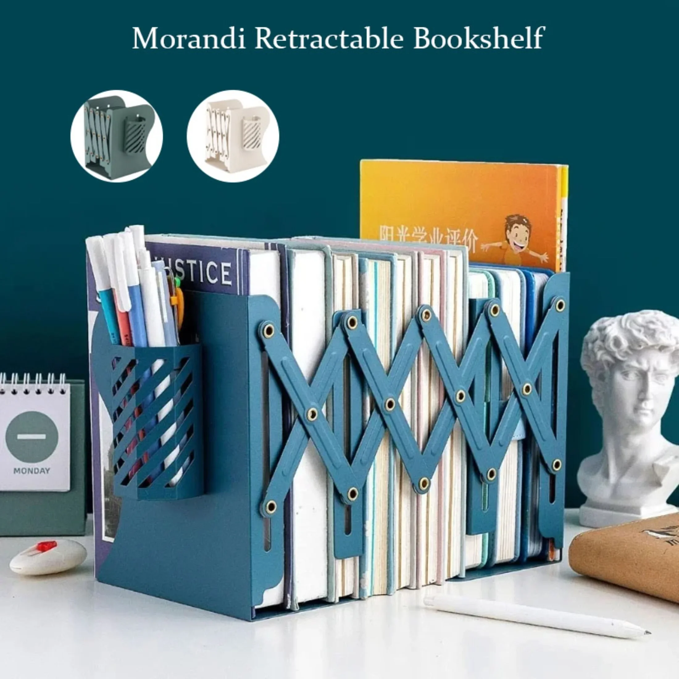 

Morandi Color Retractable Bookshelf, Used for Bookshelves, Adjustable Bookshelves, with Pen Holders, Desks, Office Supplies