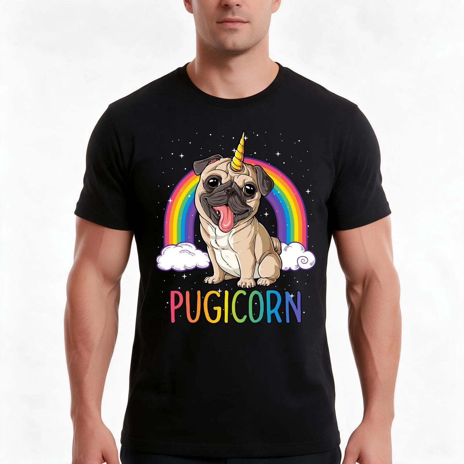 Pugicorn Pug Unicorn T shirt Kids Women Space Galaxy Rainbow T-Shirt Summer Casual Cotton Tee, Unisex Men Women