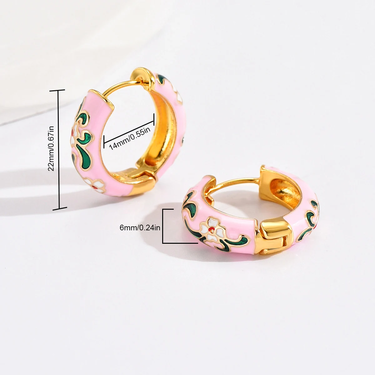 Vintage Colorful Enamel Flowers Huggies Earrings for Women Girls Gold Plated Round Circle Hoop Earrings Female Classic Jewelry
