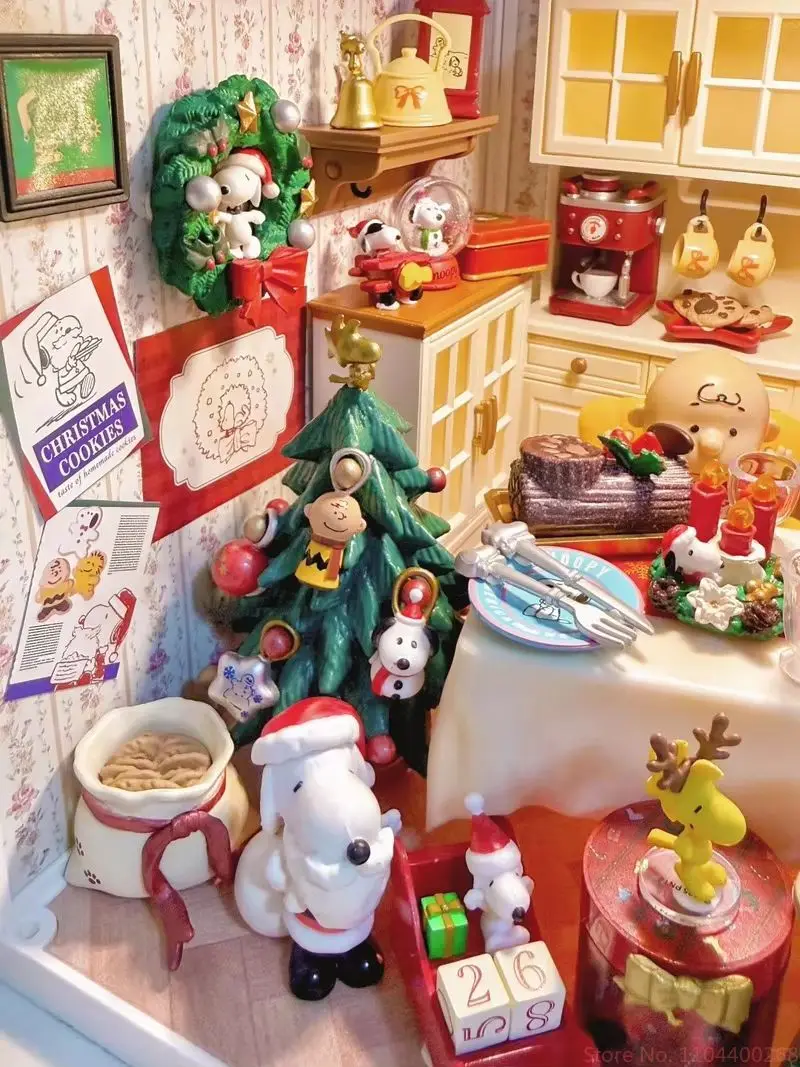 Caja ciega de la serie del árbol de Navidad de Snoopy'S Re-Ment genuina, juguetes de adornos de modelos coleccionables, regalos de navidad