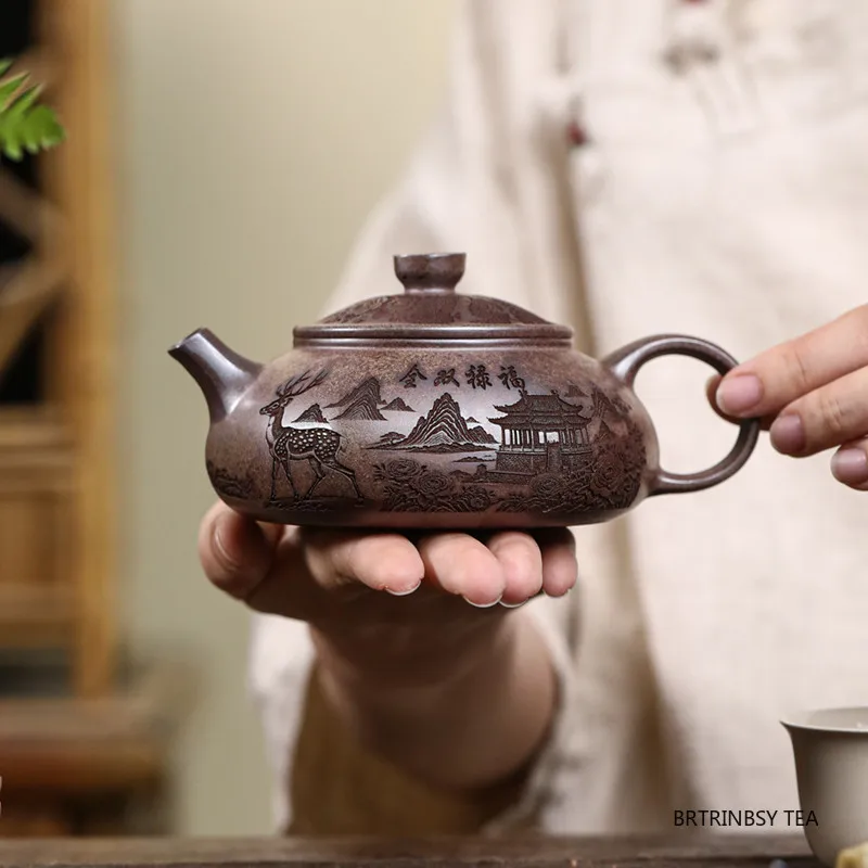 

200ml Yixing Handmade Purple Clay Teapot Household Flower Pattern Tea Pot Tradition Beauty Kettle Chinese Zisha Tea Set Teaware