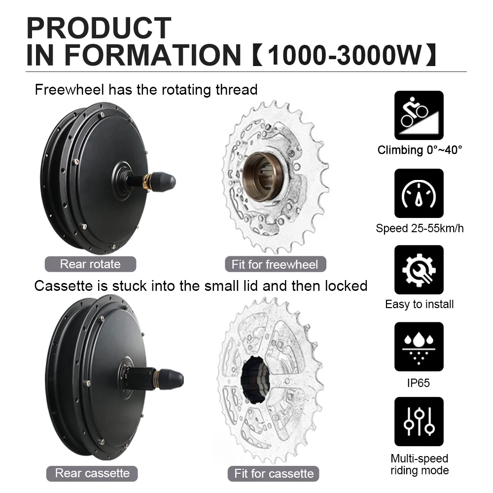 Electric Bike Fat-bike Conversion Kit 1000W1500W2000W3000W 20’24’26inch 4.0 Tyre Rear Wheel Hub Motor Snow Electric Bicycle Kit