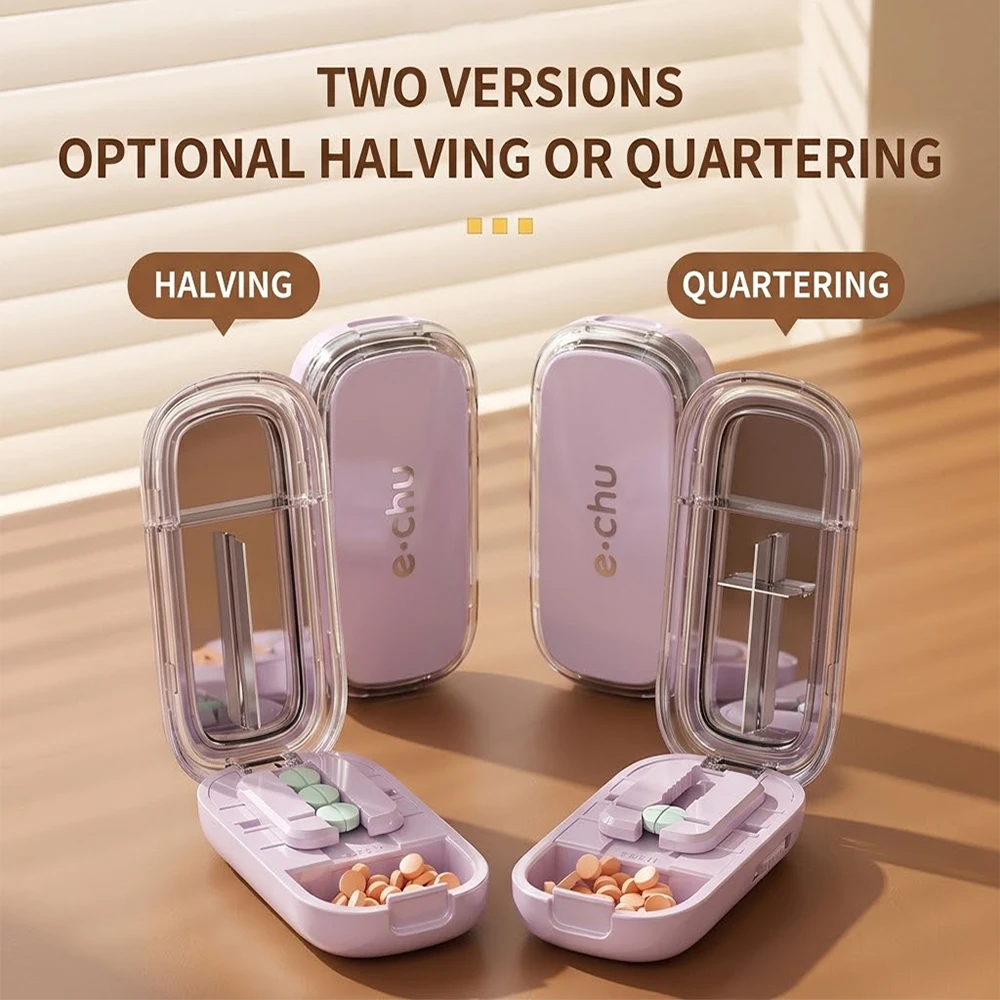 Pill Cutter & Storage Box Quartering 1/2/3/4 Splitter Function Lightweight Portable Convenient Stylish High-Durability ABS