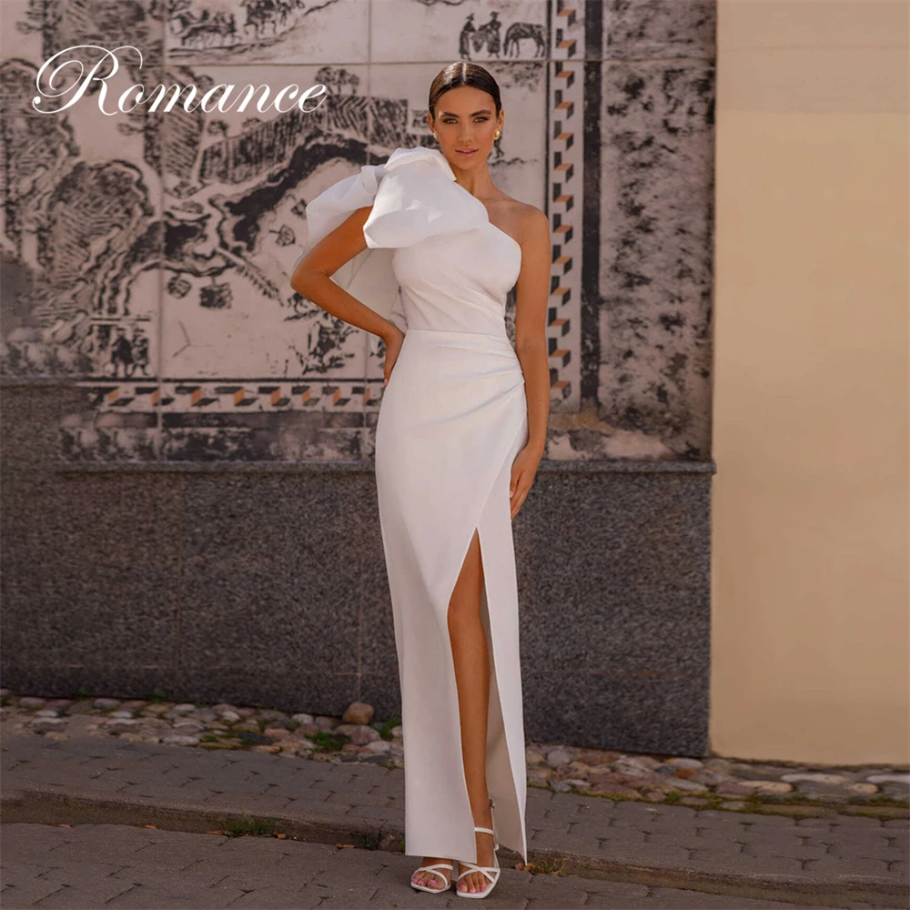 Vestido De Novia sencillo plisado con lazo, sin tirantes, con un hombro y abertura larga, espalda abierta, personalizado, 2026